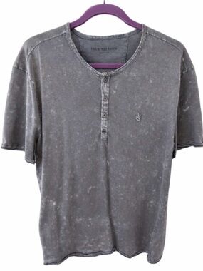 Men’s John Varvatos Distressed Grey Mineral-Wash Henley
